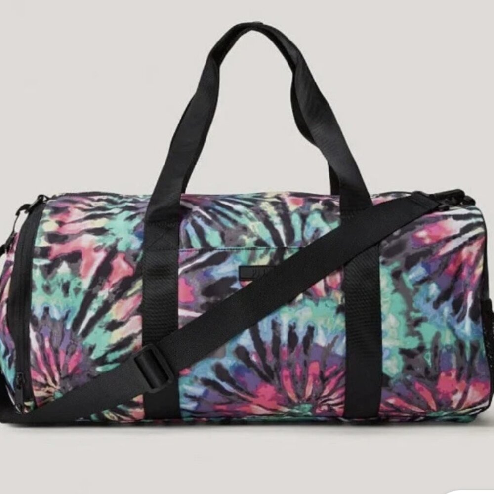 VICTORIA'S SECRET PINK - BLACK TIE DYE- RAINBOW DUFFLE BAG /GYM/ TRAVEL NWOT